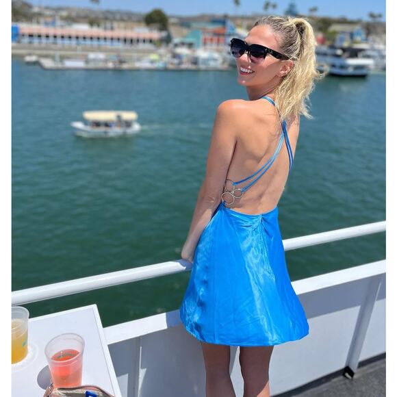 ZARA Blue Halter Mini Dress NWT | Blogger Fave Satin Ring Detail - Picture 6 of 16